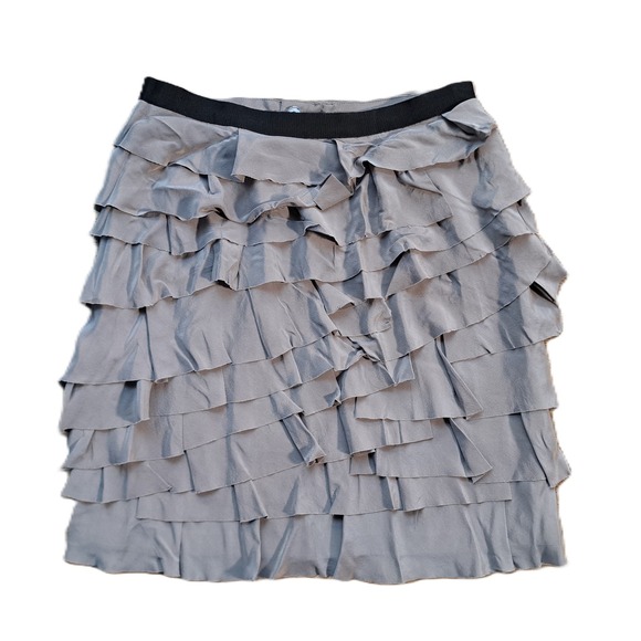 Club Monaco Dresses & Skirts - Club Monaco Grey‎ 100% Silk Tiered Ruffle Mini Skirt Size 2 Exposed Back Zip